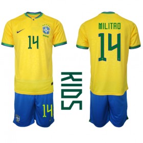 Brasilien Eder Militao #14 Hemmakläder Barn VM 2022 Kortärmad (+ Korta byxor)
